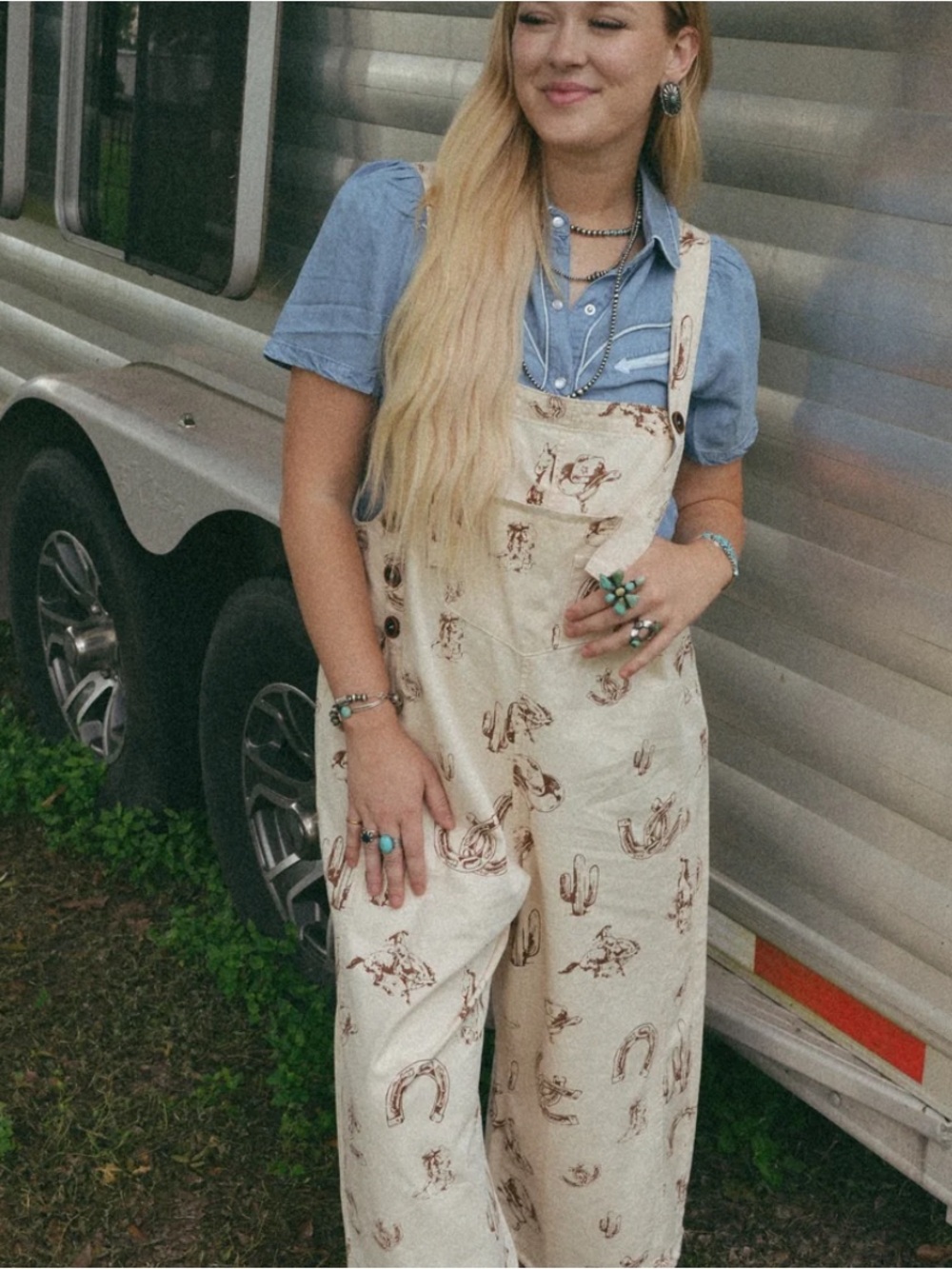 Easel western wide cropped leg overalls